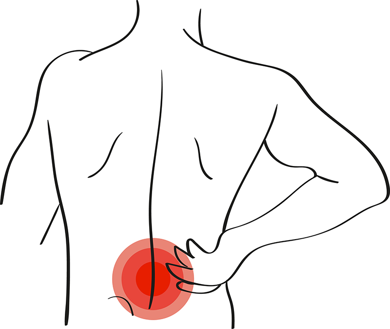 Illustration of pain centered on figure of a person's back